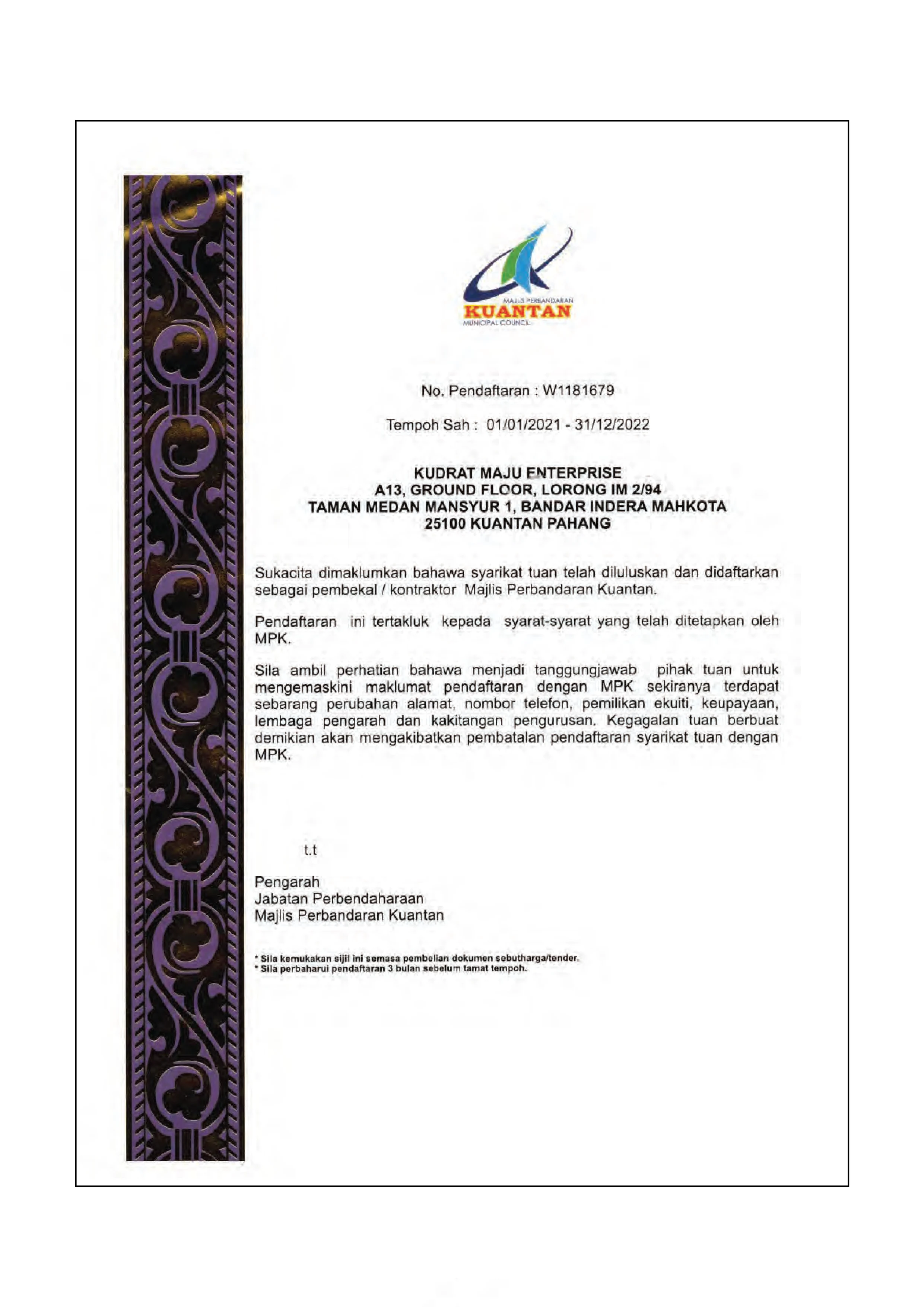 KME Pest Control MBK Certificate